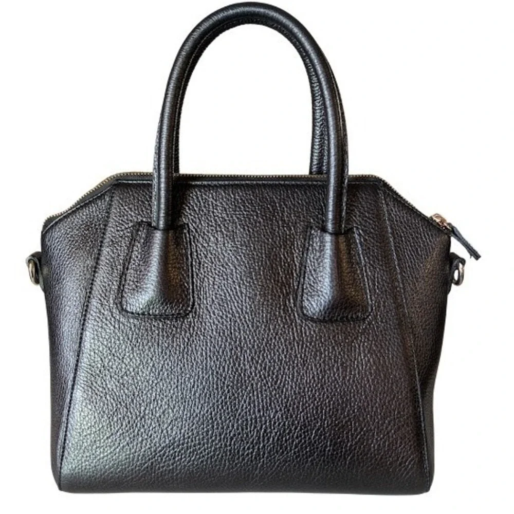 Mario Valentino Black Pebble Leather Studded Satchel Crossbody Bag Made in Italy